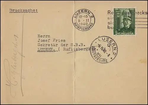 Suisse 359 General duc EF sur invitation AK Réunion d'officiers LUZERN 5.2.1940