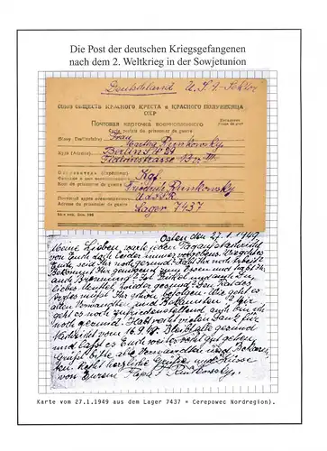 Kriegsgefangenenpost Lager 7437 Tscherepowez UdSSR Berlin (US Sektor) 27.1.1949