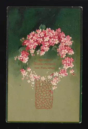 rote weiße Blüten stilisierten Vase Namenstag Oberschlesien Troppau /Opava 1908