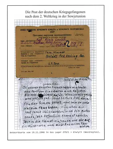 Kriegsgefangenenpost Antwort ins Lager 279/1 Kiwiyli UdSSR Obstädt 19.11.1946