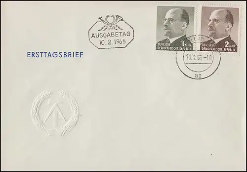 1087-1088 Ulbricht 1 MDN et 2 MMN en tant que jeu sur les bijoux FDC ET-O BERLIN 10.2.65