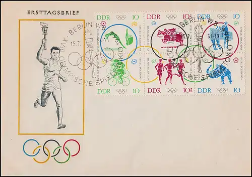 1039-1044 Olympiade Tokyo 1964 comme un bloc de six sur le FDC de bijoux ESSt Berlin