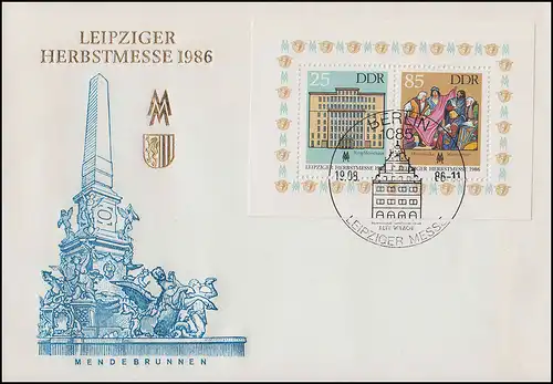 Block 85 Leipziger Automne Foire 1986 - sur Bijoux FDC Mendebrunnen ESSt Berlin