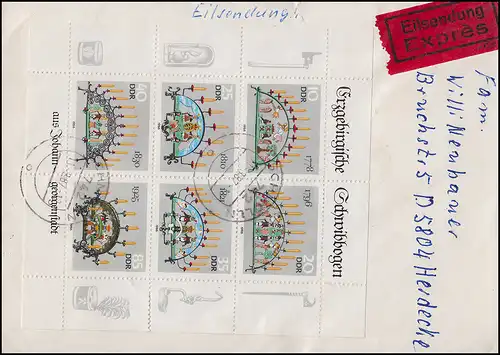 3057-3062 Schwibbogen-Kleinbogen auf Express-Brief SCHMÖLLN 11.3.1987