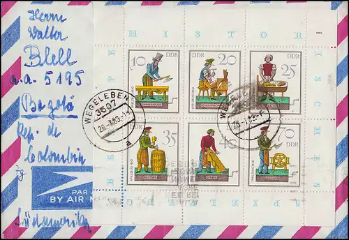 2758-2763 Spielzeug-Kleinbogen Handwerker auf Auslandsbrief WEGELEBEN 26.1.1983