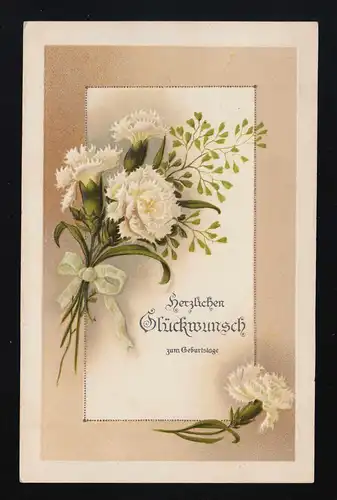 Oeillets blancs autruche marron raison, félicitations anniversaire Brunswick 23.5.1914