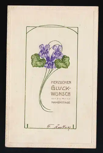 Veilchen grüner Rahmen Grafisch, Glückwunsch Geburtstag Regensburg 25.7.1907
