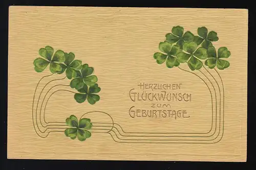 Trèfles jointes ornements verts, Félicitations anniversaire Grimma, 10.2.1908