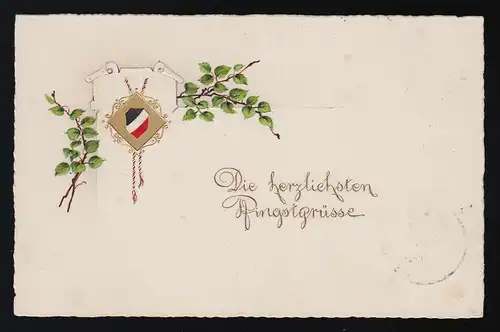 Les salutations les plus cordiales de la Pentecôte, blagues sur fond doré feuillage, Erfurt 10.6.1916