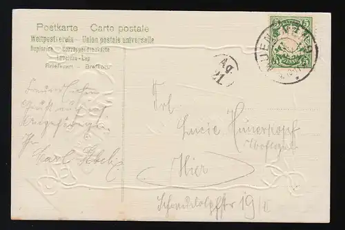 Baumes ruban bleu fleurs rouges, Félicitations anniversaire Muenchen 8.11.1907