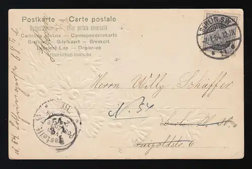 Margeriten sur fond blanc, félicitations pour la nouvelle année, Berlin S.W. 2.1.1904