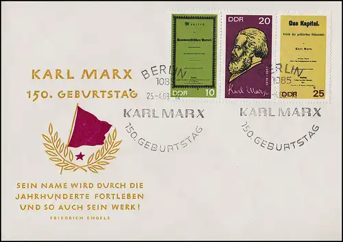 1365-1367A Karl Marx 1968 - Impression en bloc W Zd 195 sur le FDC de bijoux ESSt Berlin