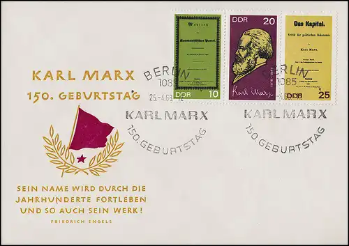 1365-1367A Karl Marx 1968 - Zusammendruck W Zd 195 auf Schmuck-FDC ESSt Berlin