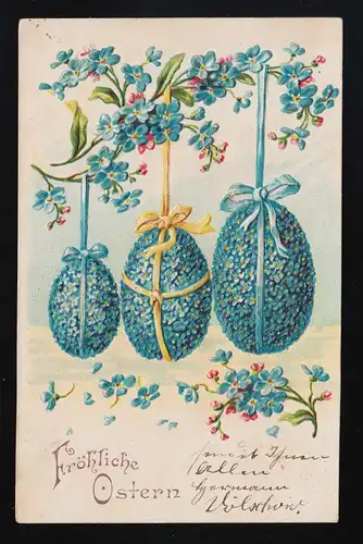 Ostereier aus Vergissmeinnicht Bänder Blüten Fröhliche Ostern Holtenau 29.3.1907