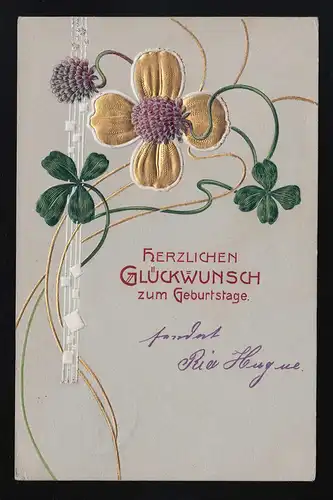 Gold Klee avec des fleurs Félicitations anniversaire, Francfort Seckbach 7.9.1907
