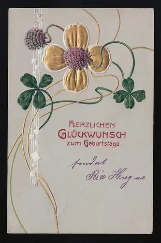 Gold Klee mit Blüten Glückwunsch Geburtstag, Frankfurt Seckbach 7.9.1907