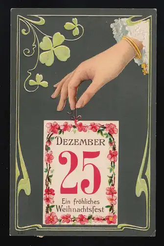 Hand Frau Kalender 25. Dezember fröhliches Weihnachtsfest, Hildesheim 25.12.1906