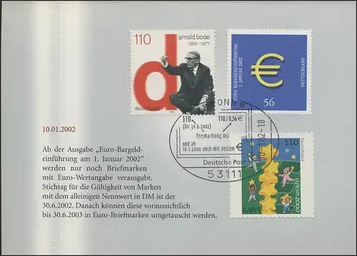 Währungsumstellung auf deutschen Briefmarken, 2234 Einführung Euro ESSt 2002