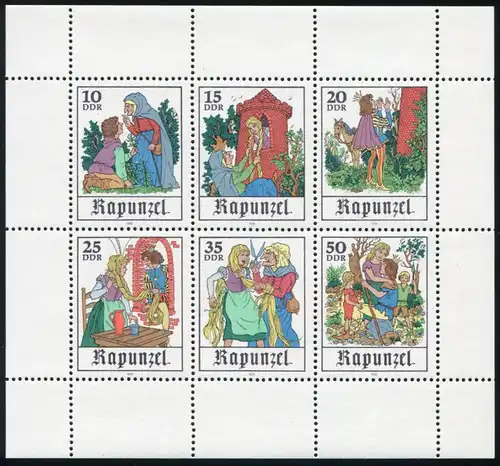 2382-2387 Märchen Rapunzel 1978 - Kleinbogen mit beginnendem PLF 2384, Feld 3 **