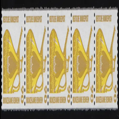 1380 SWK jaune gum. 90 Pf, bandes de 5 + n° **