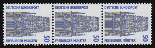 1340u SWK gelbe Gum. 50 Pf 500er-Rolle, 3er-Streifen + Nr. **