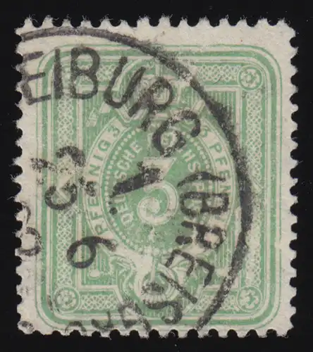 39c Ziffer 3 Pfennig in Farbe c mit PLF V zwei Riesenperlen, gestempelt 1888
