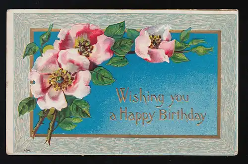 Wishing you a Happy Birthday, rosa weiße Blütenzweige, Pittsburgh 16.4.1910