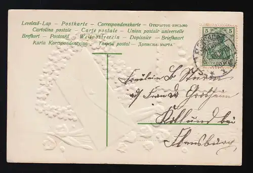 Lettre Mailloecks Coeur de violette, meilleurs vœux anniversaire, Flensburg 8.7.1906