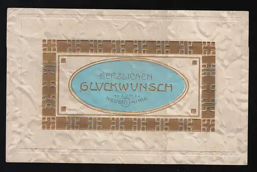 goldfarbene Ornamente, Glückwunsch zum neuen Jahre, Hengersberg 29.12.1913