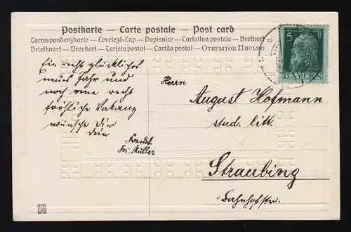 ornement doré, félicitations pour la nouvelle année, Hengersberg 29.12.1913