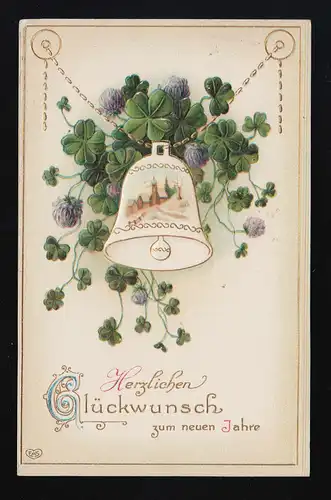 weiße Glocke gemalte Stadtansicht an Goldkette Neujahr, Potschappel 3.1.1914