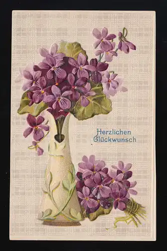 Vase fleuri de violette, Félicitations Miltiz 2.2.1912