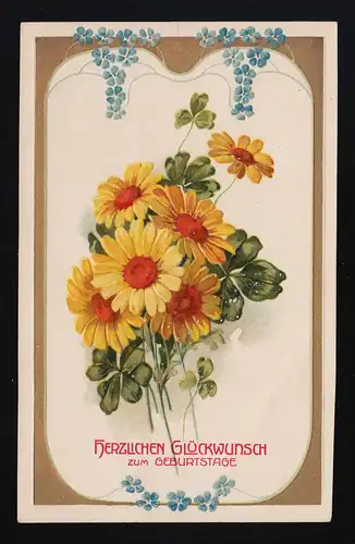 Sommerblumenstrauß, Glückwunsch Geburtstag, Kasten-O Lüdersdorf 13.4.1909