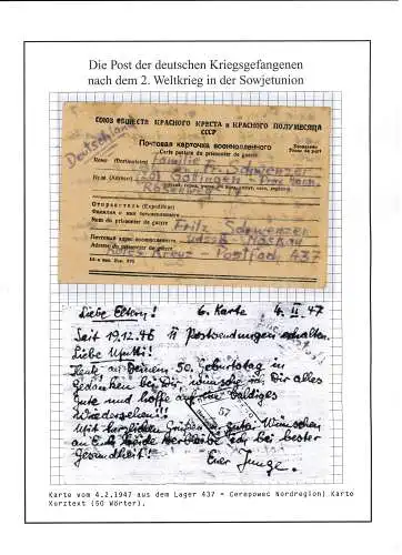 Kriegsgefangenenpost Lager 437 Tscherepowez UdSSR nach Göttingen vom 4.2.1947