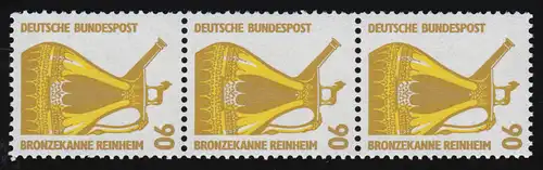 1380 SWK gelbe Gum. 90 Pf, 3er-Streifen + Nr. **