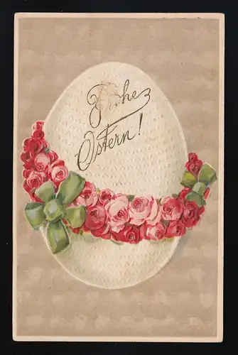 Frohe Ostern! Großes Ei mit Mustern und Rosen Borte verziert, Riga 15.4.1918