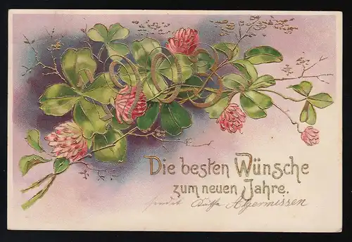 1903 goldene Jahreszahl mit Glücksklee, Neujahrswünsche Harsum 31.12.1902