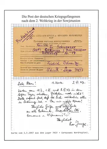 Poste de prisonniers de guerre camp 7437 Tcherepovets URSS après Göttingen du 3.7.1947