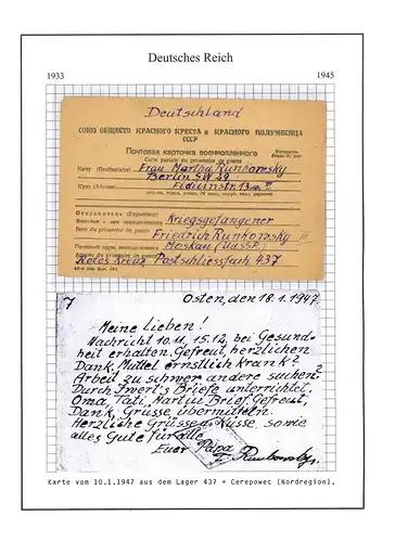 Poste prisonnier de guerre Carte Camp 437 Tcherepowez URSS vers Berlin 18.1.1947