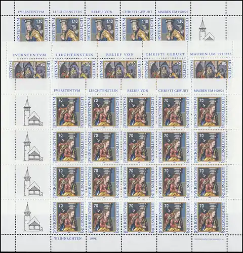 1183-1185 Noël 1998, 3 valeurs, jeu de petites feuilles **