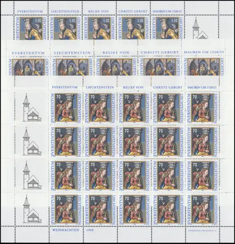 1183-1185 Noël 1998, 3 valeurs, jeu de petites feuilles **