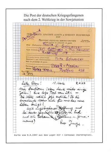 Poste de prisonniers de guerre camp 437 Tcherepovets URSS après Göttingen du 9.4.1947