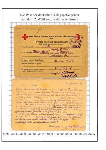 Poste de prisonniers de guerre Carte Camp 7406/D Orel / Orjol URSS vers Brême 6.1.1949