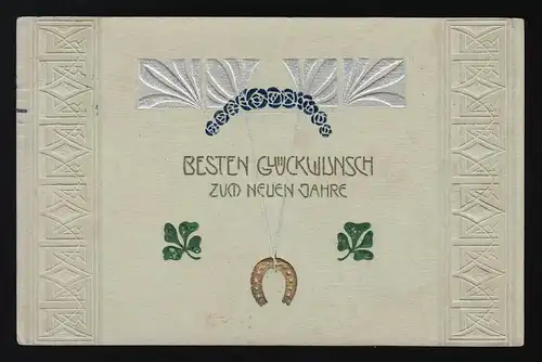 grafisch geometrische Ornamente Klee Hufeisen Glückwunsch Neues Jahr, 1.1.1907