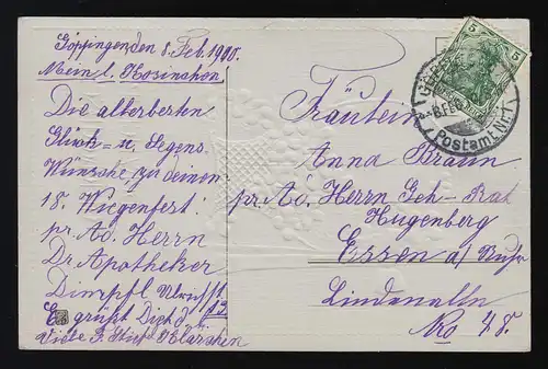 Korb Gold, Kleeblätter blaue Schleife, Glückwunsch Geburtstag Göppingen 8.2.1910