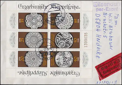 3215-3220 Petites feuilles de coffrage sur lettre express SCHMÖLLN 14.2.1989