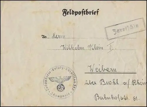 Feldpostbrief BS Infanterie-Ersatz-Bataillon 352 aus Jarotschin nach Weibem
