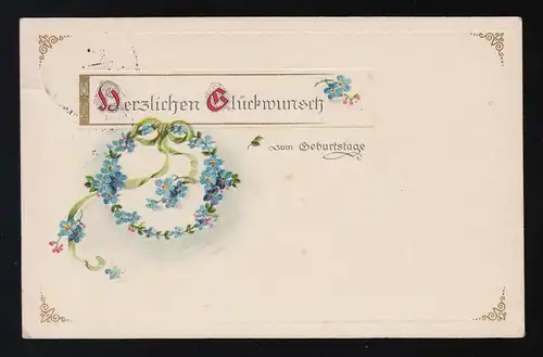 Vergissmeinnicht Kranz Glückwunsch Geburtstag Ornamente gold, POSEN 4.3.1913