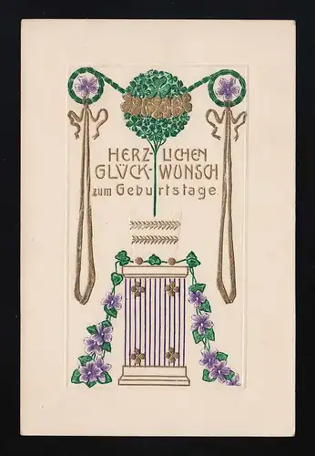 Säule Klee lila Blüten Bänder Blüten Glückwunsch Geburtstag Dürrenberg 26.9.1907