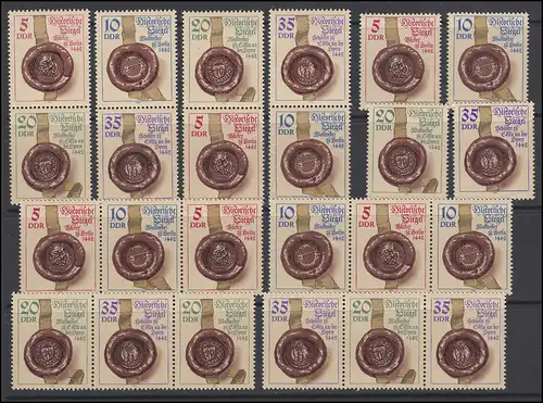 2884-2887 Historische Siegel, 16 Zusammendrucke und 4 Einzelmarken, Set **